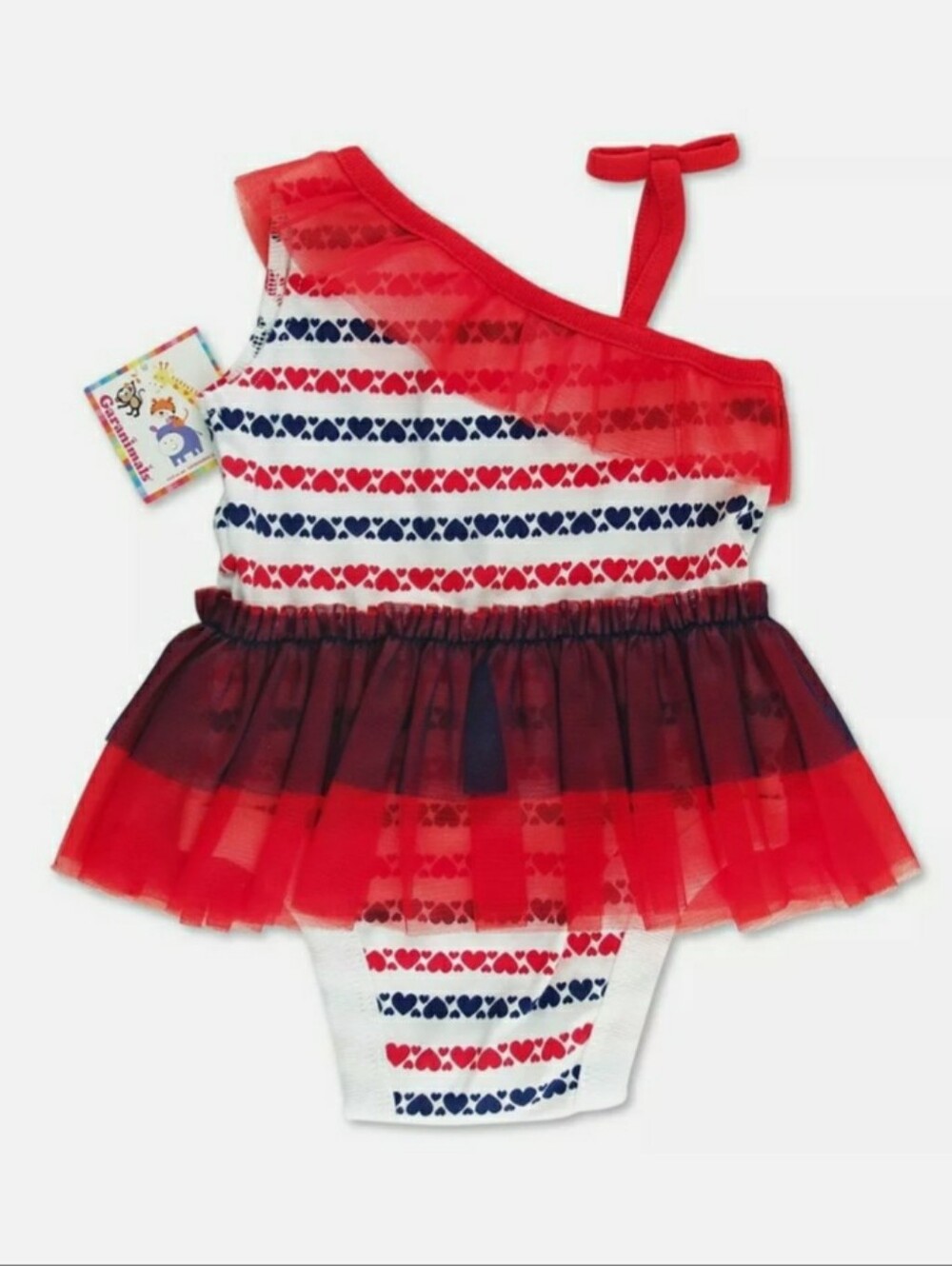 Garanimals Red, White & Navy Heart-Print One-Shoulder Swimsuit 0-3 Months